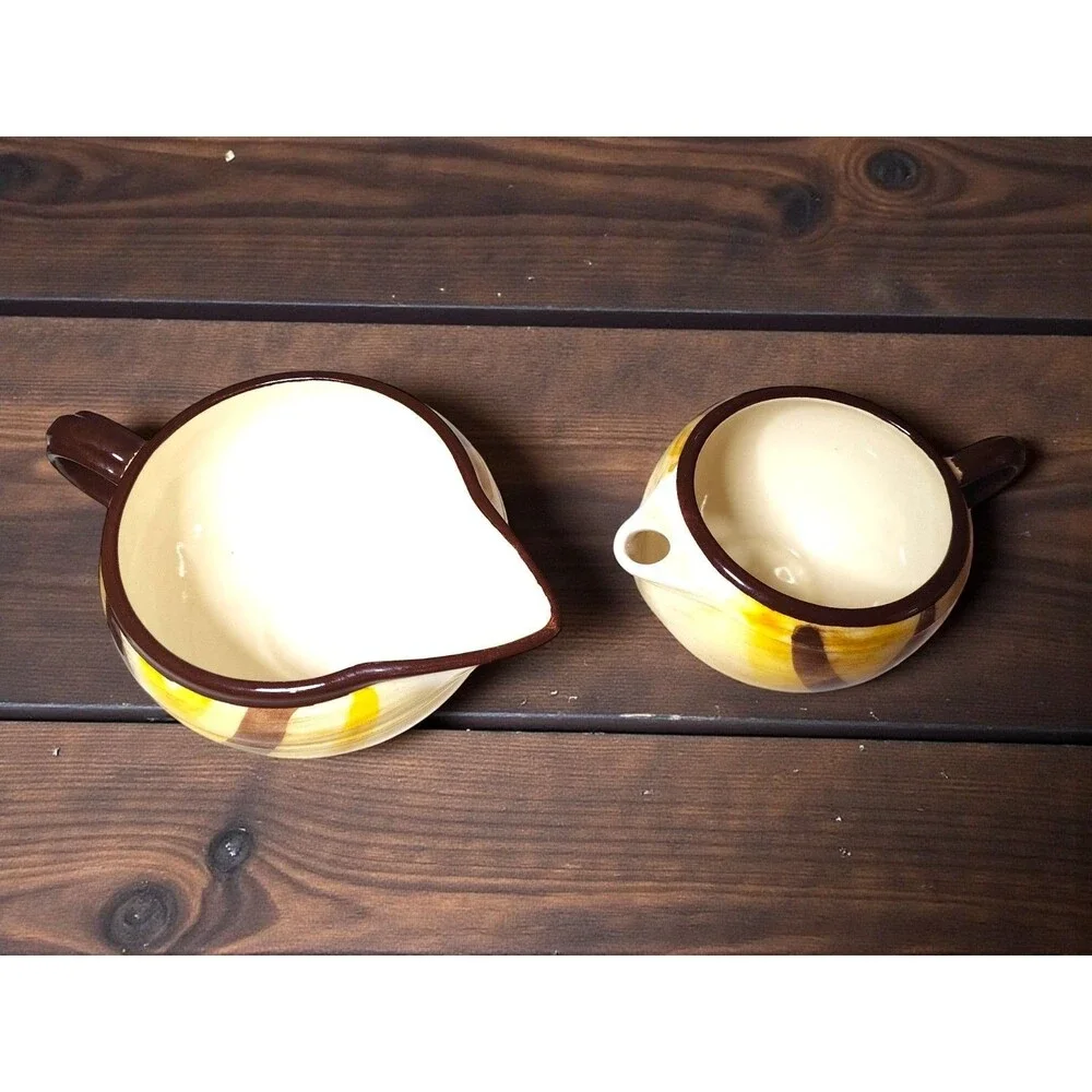 Vintage Vernonware Organdie Gravy Boat & Pitcher Set Yellow Plaid Gingham MCM